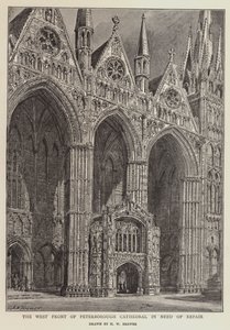 The West Front of Peterborough Cathedral in need of repair by Henry William Brewer